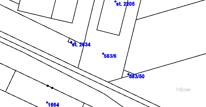 Parcela st. 583/6 v KÚ Hodolany, Katastrální mapa