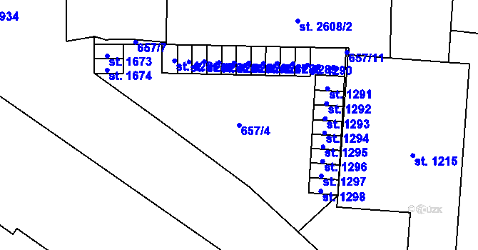 Parcela st. 657/4 v KÚ Hodolany, Katastrální mapa
