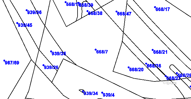 Parcela st. 668/7 v KÚ Hodolany, Katastrální mapa