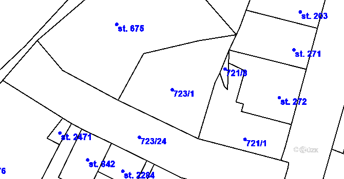 Parcela st. 723/1 v KÚ Hodolany, Katastrální mapa