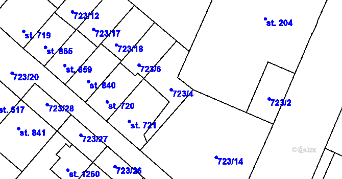 Parcela st. 723/4 v KÚ Hodolany, Katastrální mapa
