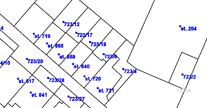Parcela st. 723/6 v KÚ Hodolany, Katastrální mapa