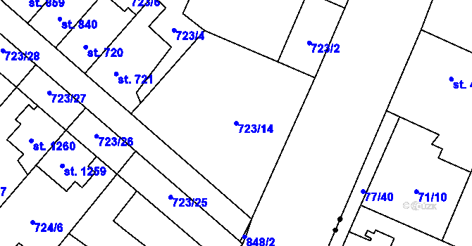 Parcela st. 723/14 v KÚ Hodolany, Katastrální mapa