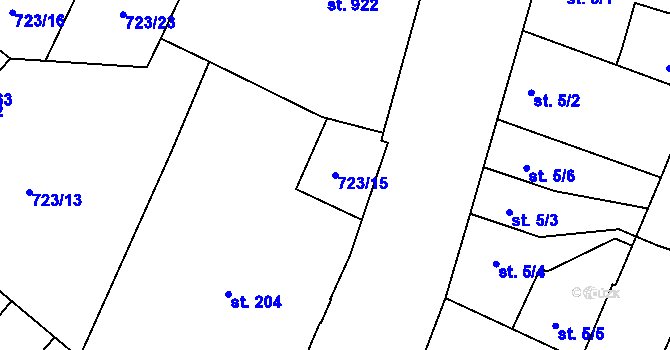 Parcela st. 723/15 v KÚ Hodolany, Katastrální mapa