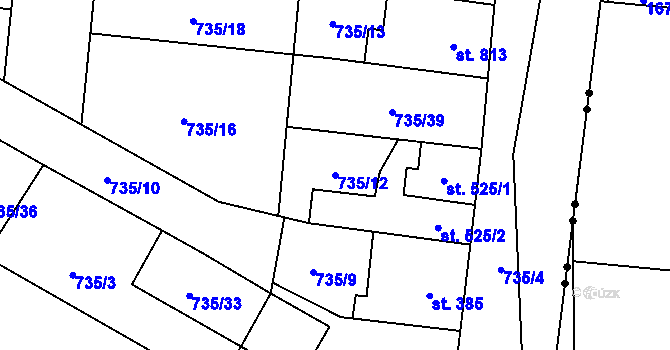 Parcela st. 735/12 v KÚ Hodolany, Katastrální mapa