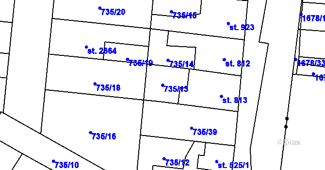 Parcela st. 735/13 v KÚ Hodolany, Katastrální mapa