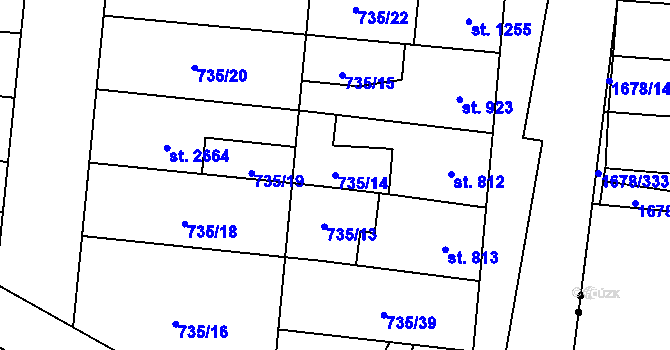 Parcela st. 735/14 v KÚ Hodolany, Katastrální mapa