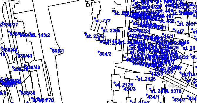 Parcela st. 804/2 v KÚ Hodolany, Katastrální mapa