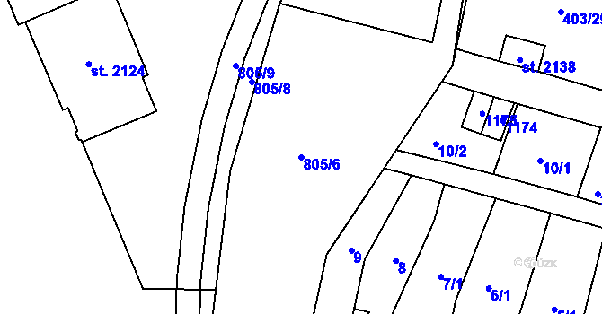 Parcela st. 805/6 v KÚ Hodolany, Katastrální mapa