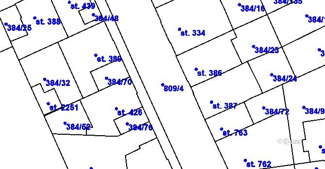 Parcela st. 809/4 v KÚ Hodolany, Katastrální mapa