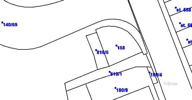 Parcela st. 818/5 v KÚ Hodolany, Katastrální mapa