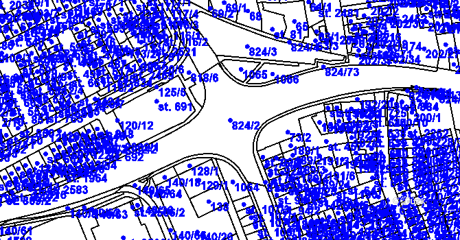 Parcela st. 824/2 v KÚ Hodolany, Katastrální mapa