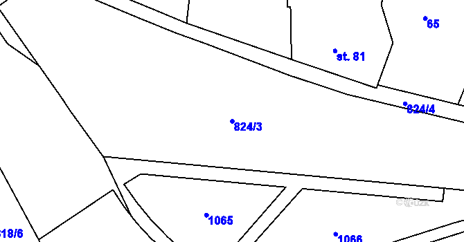 Parcela st. 824/3 v KÚ Hodolany, Katastrální mapa