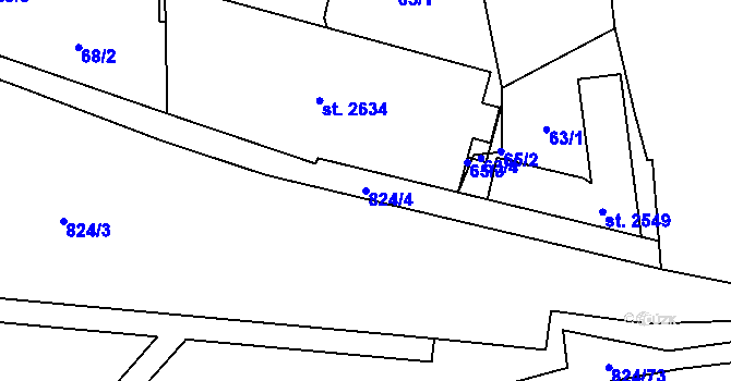 Parcela st. 824/4 v KÚ Hodolany, Katastrální mapa