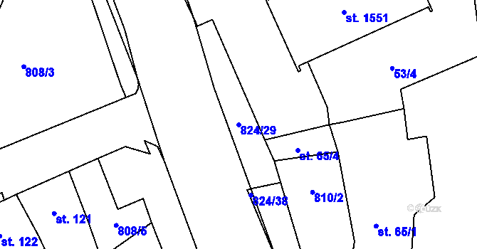 Parcela st. 824/29 v KÚ Hodolany, Katastrální mapa