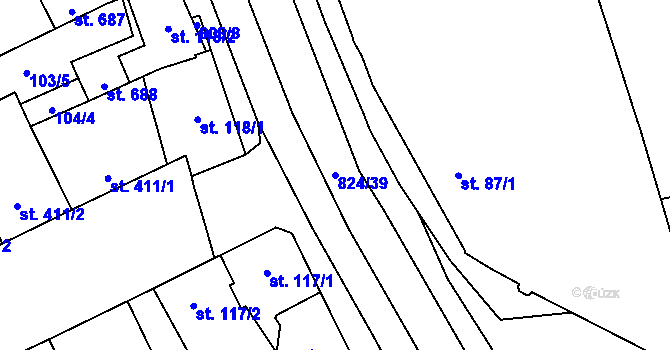 Parcela st. 824/39 v KÚ Hodolany, Katastrální mapa