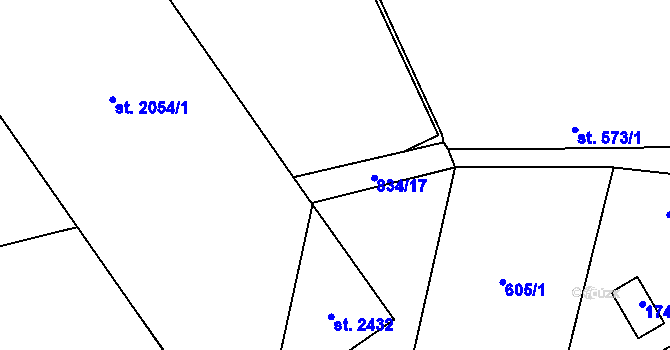 Parcela st. 834/16 v KÚ Hodolany, Katastrální mapa