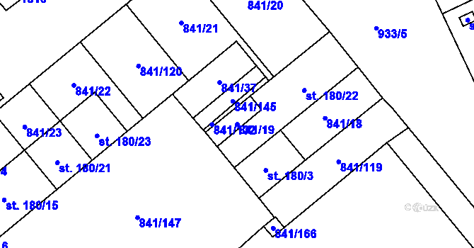 Parcela st. 841/19 v KÚ Hodolany, Katastrální mapa