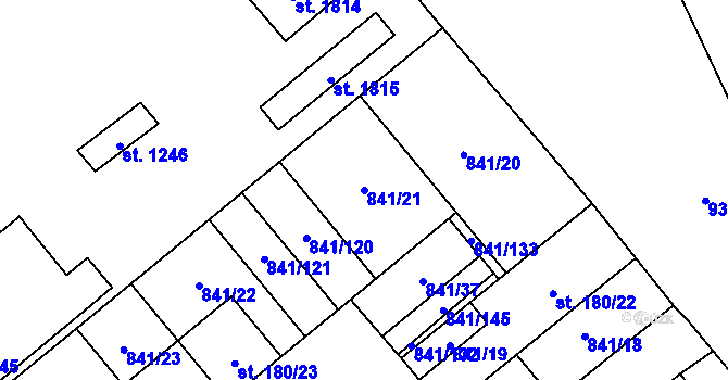 Parcela st. 841/21 v KÚ Hodolany, Katastrální mapa