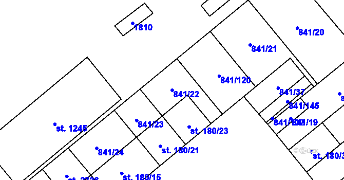 Parcela st. 841/22 v KÚ Hodolany, Katastrální mapa