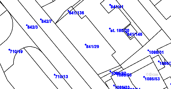 Parcela st. 841/29 v KÚ Hodolany, Katastrální mapa