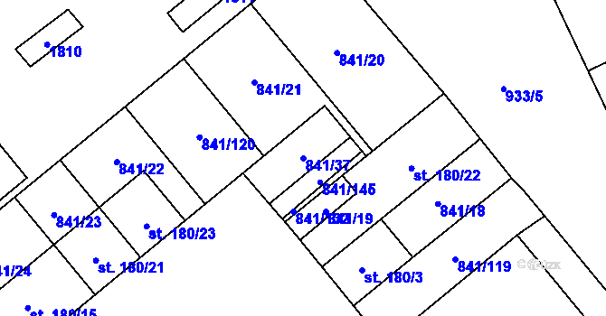 Parcela st. 841/37 v KÚ Hodolany, Katastrální mapa