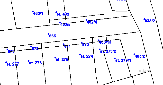Parcela st. 870 v KÚ Hodolany, Katastrální mapa
