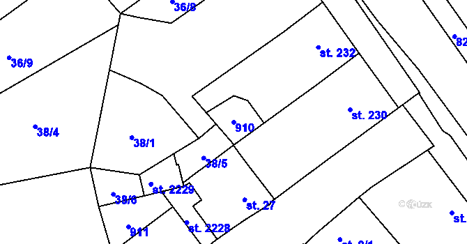 Parcela st. 910 v KÚ Hodolany, Katastrální mapa