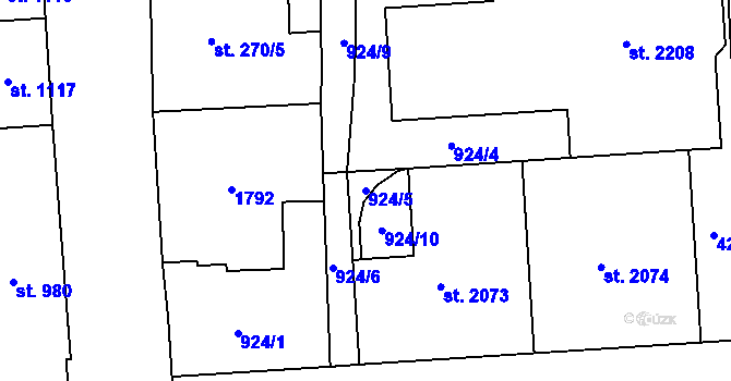 Parcela st. 924/5 v KÚ Hodolany, Katastrální mapa