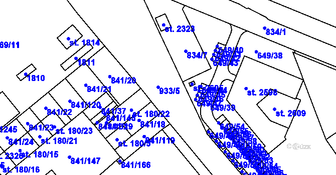 Parcela st. 933 v KÚ Hodolany, Katastrální mapa