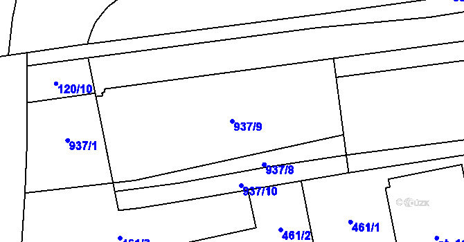 Parcela st. 937/9 v KÚ Hodolany, Katastrální mapa