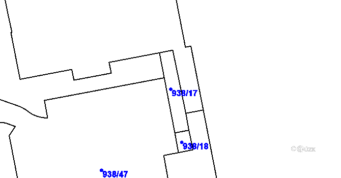 Parcela st. 938/17 v KÚ Hodolany, Katastrální mapa