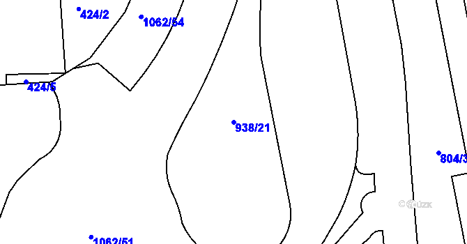 Parcela st. 938/21 v KÚ Hodolany, Katastrální mapa