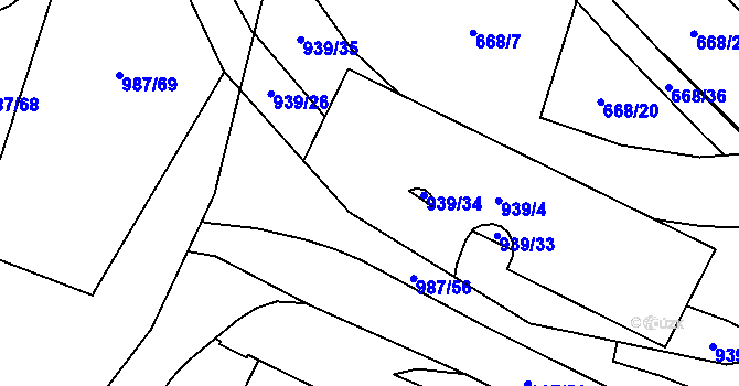 Parcela st. 939/3 v KÚ Hodolany, Katastrální mapa