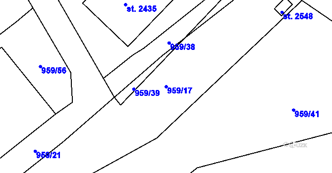 Parcela st. 959/17 v KÚ Hodolany, Katastrální mapa