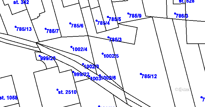 Parcela st. 1002/5 v KÚ Hodolany, Katastrální mapa