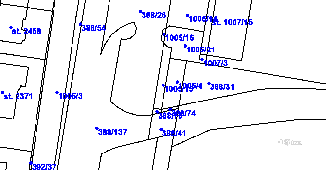 Parcela st. 1005/15 v KÚ Hodolany, Katastrální mapa