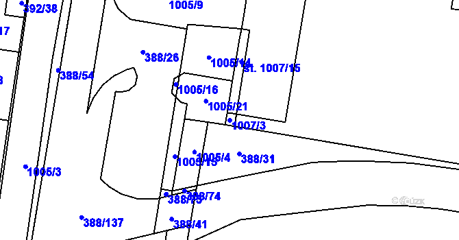 Parcela st. 1007/3 v KÚ Hodolany, Katastrální mapa