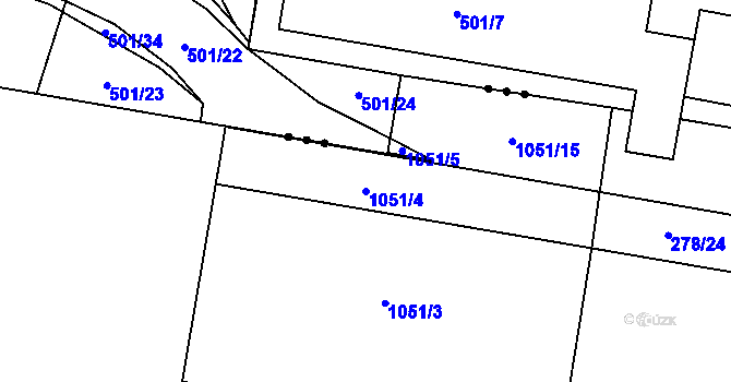 Parcela st. 1051/4 v KÚ Hodolany, Katastrální mapa
