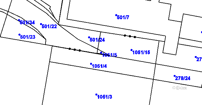 Parcela st. 1051/5 v KÚ Hodolany, Katastrální mapa