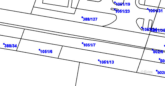 Parcela st. 1051/7 v KÚ Hodolany, Katastrální mapa