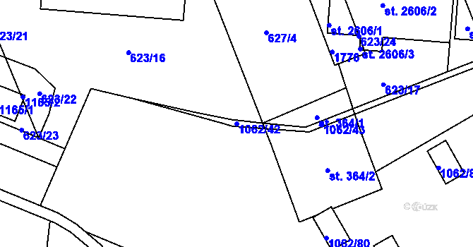 Parcela st. 1062/42 v KÚ Hodolany, Katastrální mapa