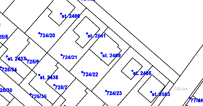 Parcela st. 2489 v KÚ Hodolany, Katastrální mapa