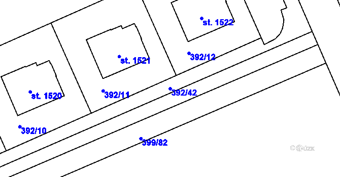 Parcela st. 392/42 v KÚ Hodolany, Katastrální mapa