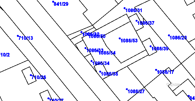 Parcela st. 1086/54 v KÚ Hodolany, Katastrální mapa