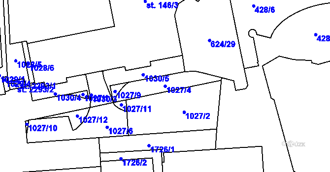Parcela st. 1027/4 v KÚ Hodolany, Katastrální mapa