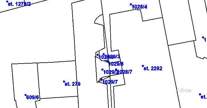 Parcela st. 1029/3 v KÚ Hodolany, Katastrální mapa