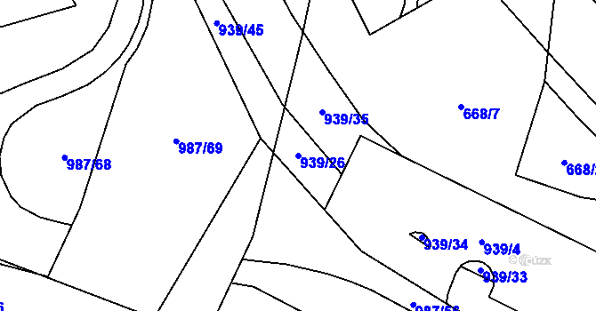 Parcela st. 939/26 v KÚ Hodolany, Katastrální mapa
