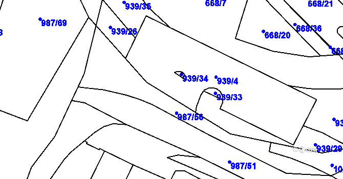 Parcela st. 939/27 v KÚ Hodolany, Katastrální mapa