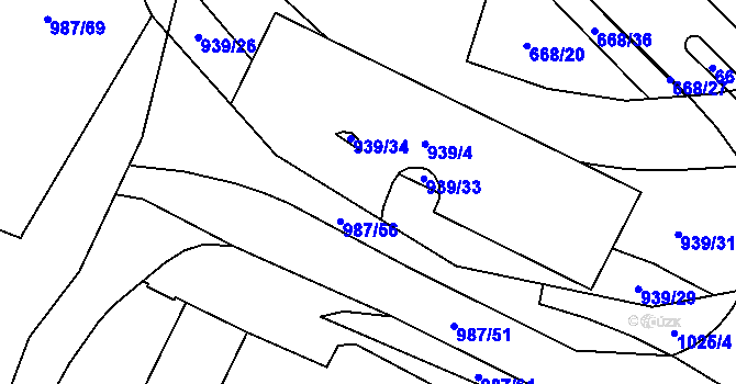 Parcela st. 939/28 v KÚ Hodolany, Katastrální mapa